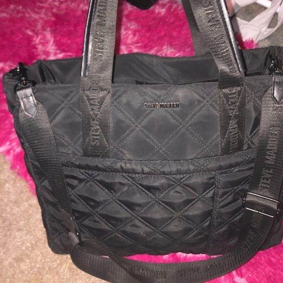 Steve Madden Handbags - Black quilted Steve Madden tote bag, 19 x 12 “
